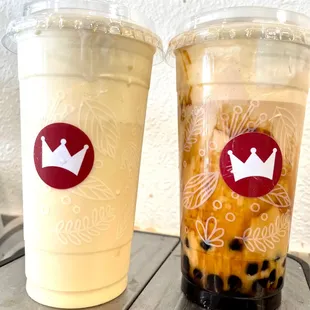 Jasmine Green Milk Tea with Cheese Cream and Black Tiger Cream Brûlée Milk Tea