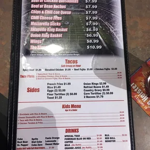 the menu for the restaurant