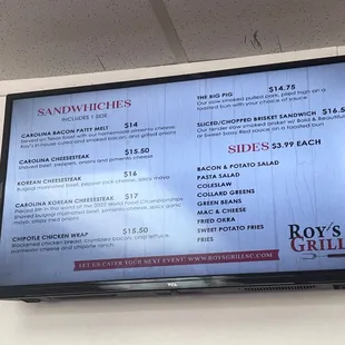 a menu on the wall