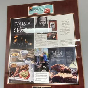 the menu for the restaurant