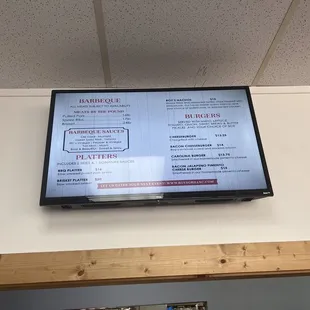 a menu on the wall