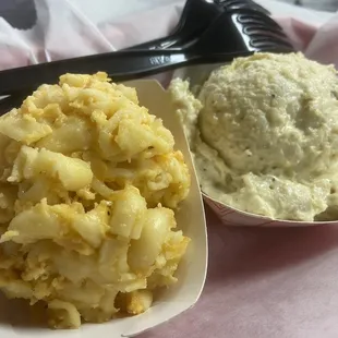 Sides of Mac and cheese and potato salad