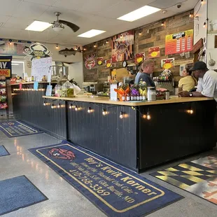 a woman standing at the counter