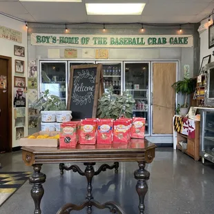 a table with boxes of cereal