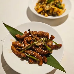 two plates of food on a table
