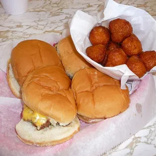 Roy's sliders and deep-friend mushrooms.