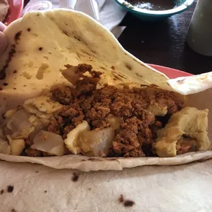 Chorizo egg potatoes taco