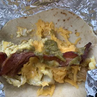 Egg, Bacon, and cheese with the green salsa