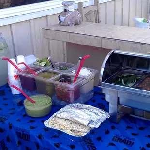 salsas, sides, toppings, and lemonade.