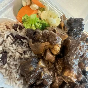 Oxtails Oxtail Plate Rice and Peas Veggies