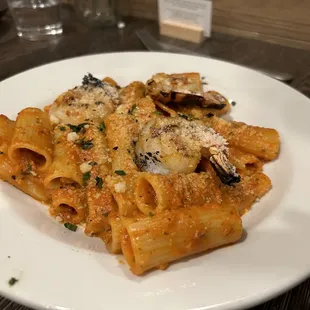 Rigatoni alla Vodka with shrimp