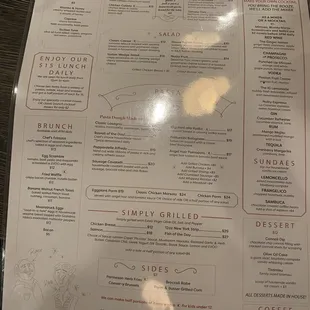 Dinner menu