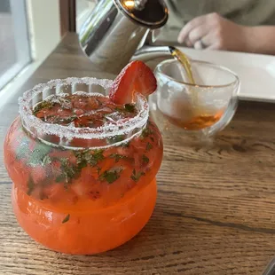 Strawberry mint lemonade and cardamom tea drinks to start