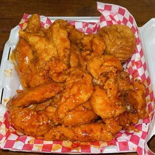 20 piece tenders, half mango habanero half sweet heat.