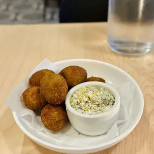 Fried olives with blue cheese dip - so yummy