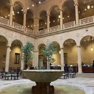 a fountain in a courtyard