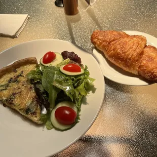 Quiche and chocolate croissant