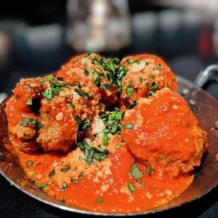 Prime beef meatballs with roasted garlic and parmesan