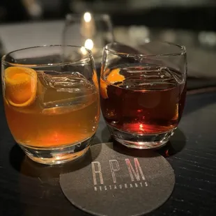 Fall Old Fashioned (L) &amp; Negroni (R)