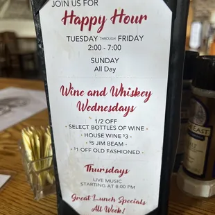 happy hour menu