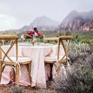 RSVP Party Rentals - Cross Back Chairs, Vintage Lace, Gold Beaded Chargers, Pure Crystal - at Red Rock
