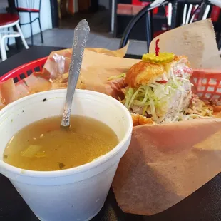 Turkey and Swiss croissant and chicken noodle soup