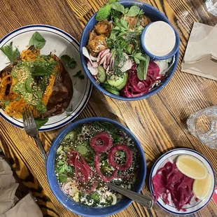 Sweet potato, chicken soup, and fried chicken rice bowl!