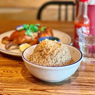 Fat Rice; half Rotisserie Chicken