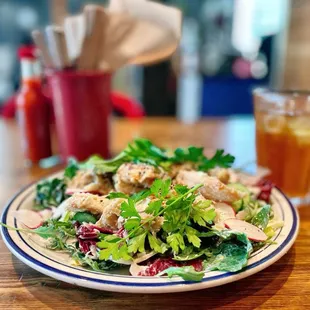 RTR Salad $10.50 + Chicken $4.25; iced tea $4.00