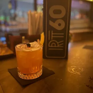 a drink on a table in a restaurant
