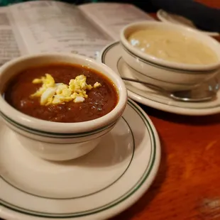 a bowl of soup and a cup of soup