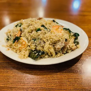Basil Fried Rice with shrimp, pork, and beef.