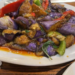 Eggplant w chile and basil