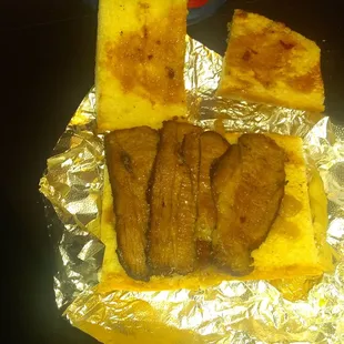 This is the skimpy sandwich I paid way way too much for. Couple side and 3 sandwiches 40$ bread and 4 thin slices of meat