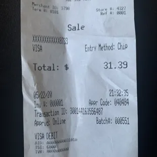 This is My what i pay for my food that we didn't eat