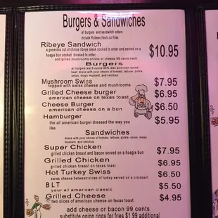 the price of the burgers and sandwiches