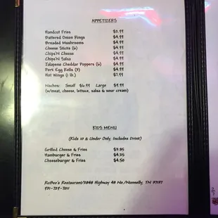the price of the menu