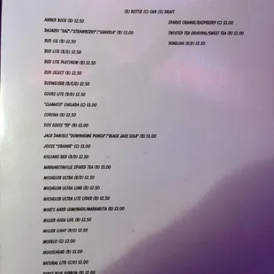the menu for the restaurant