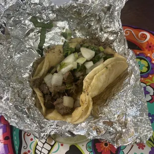 &quot;Carne asada&quot; taco, looks more like boiled steak