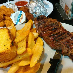 New York strip and fried shrimp platter. Our own version of Surf and Turf!