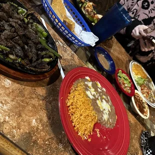 Steak fajita and shrimp fajita