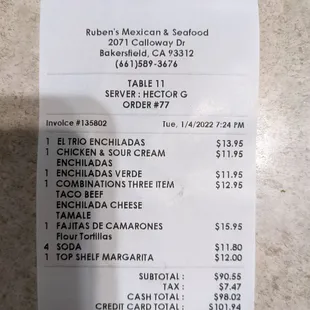 Dinner for five with drinks on Taco Tuesday!