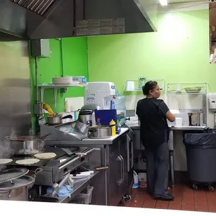 Kitchen area- hot quesadillas and pupusas