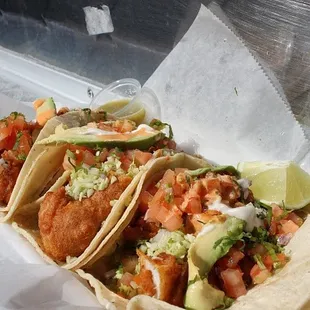 Breaded Fish Tacos w/ habanero chile lime sauce...mmmmm