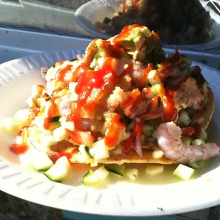 Shrimp ceviche tostada