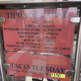 a menu for a taco tuesday