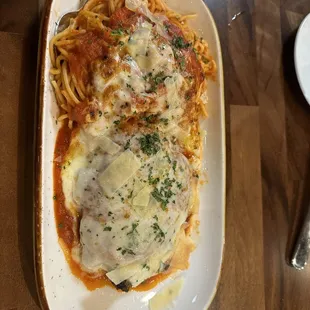 Veal Parmigiana with Capellini Pasta