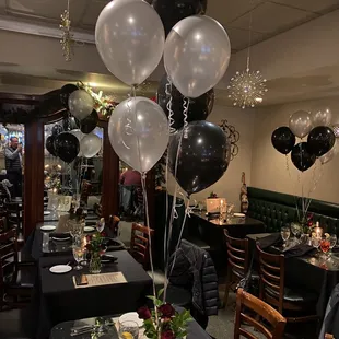 a table with balloons