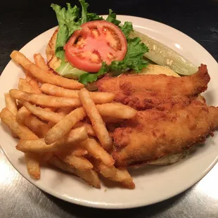 Fresh yellow Lake Erie perch sandwich