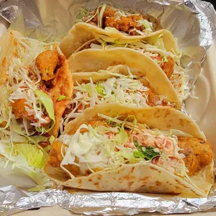 Original fish tacos with flour tortillas this time... we got bored of the corn tortillas. Taco Tuesday special (last week).